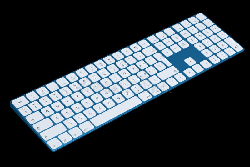 Modern Blue Aluminum Computer Keyboard Isolated on Black Background