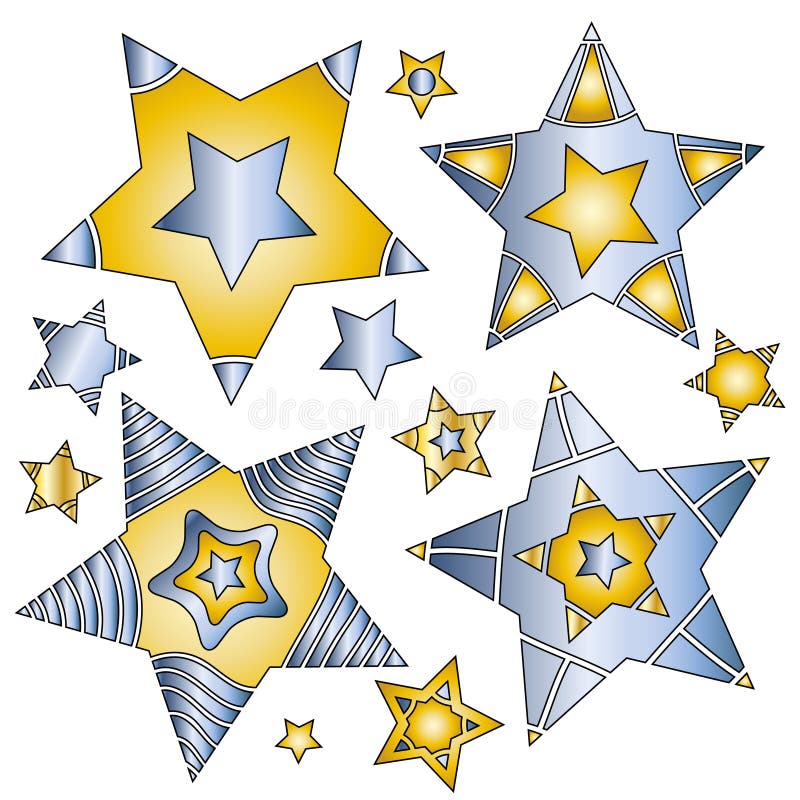 Modern Blue and Gold Star Collection Stock Vector Illustration of