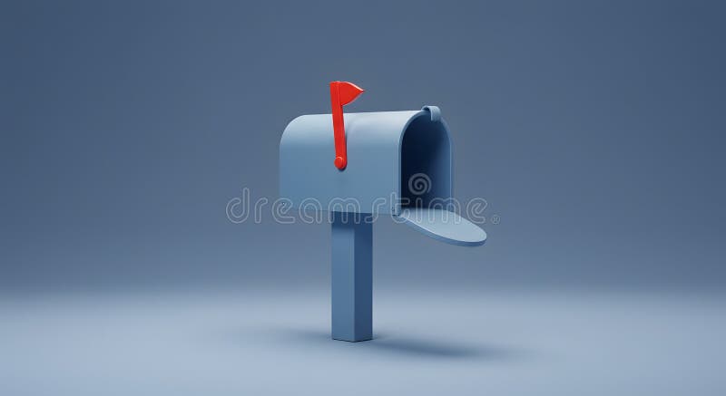 Modern Blue Mailbox with Red Flag, Empty for Letters stock illustration
