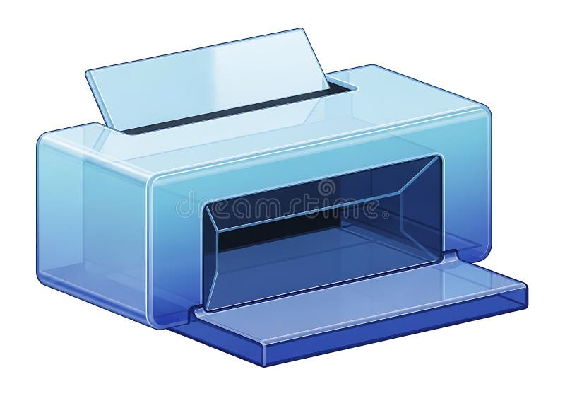 A modern blue printer with an open paper tray and a flatbed scanner on top stock illustration
