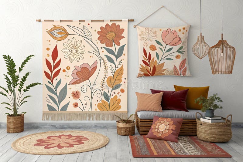 Modern Boho. Beauty and Care in Floral Collection of Abstract Home Elements - generated by ai stock illustration
