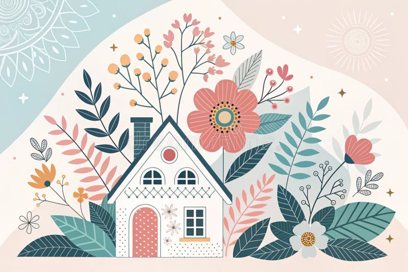 Modern Boho. Beauty and Care in Floral Collection of Abstract Home Elements - generated by ai stock illustration