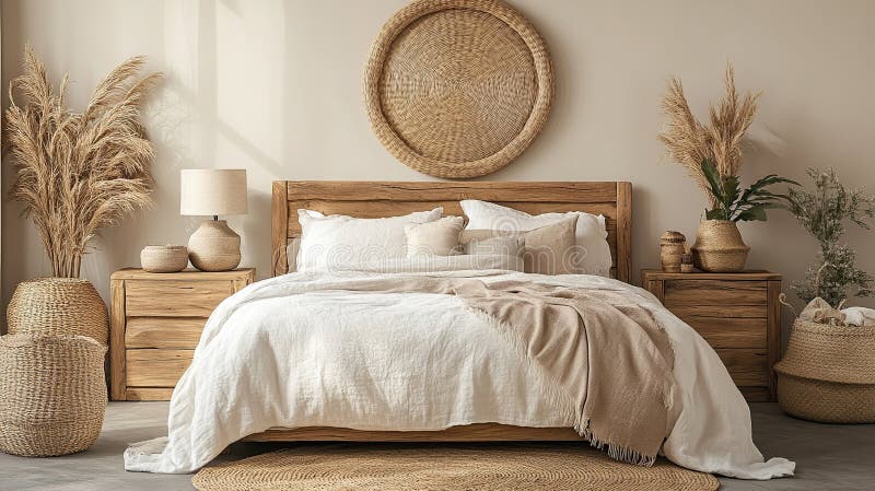 Modern Boho Bedroom with Wicker Accents, Natural Light, and a ...