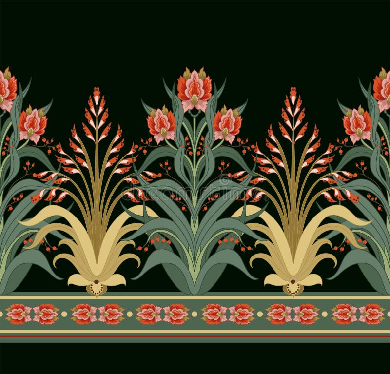 Modern Border with Floral Art Deco Elements. Vector. Stock Vector