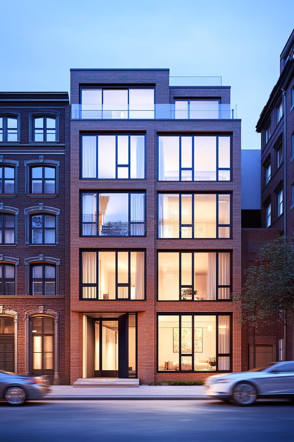 View of Modern multi-story apartment building with white textured exterior ...