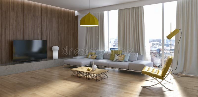 modern bright interiors apartment Living room 3D rendering illus