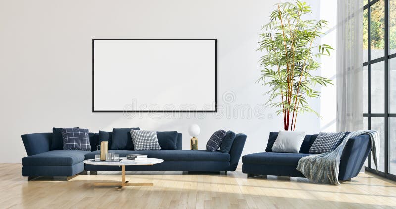Modern bright interiors apartment with mock up poster frame illustration 3D rendering computer generated image royalty free stock photography