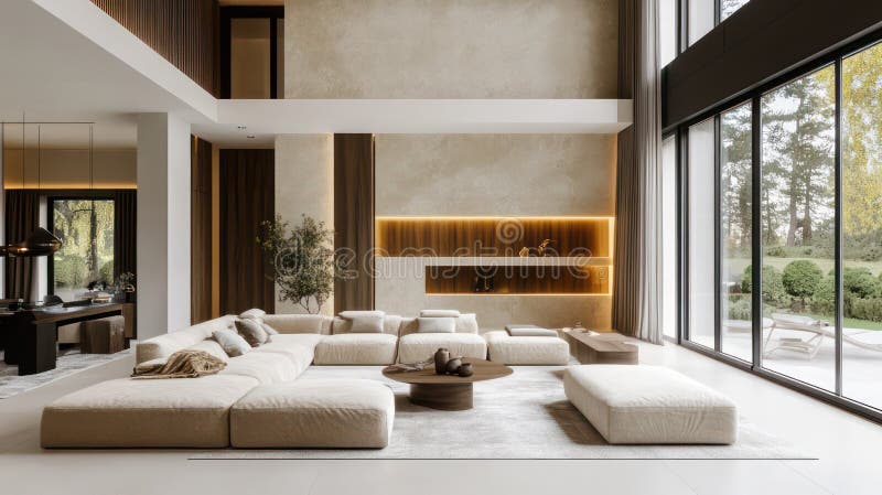 Modern bright living room created with Generative AI. New and cozy apartment. royalty free illustration