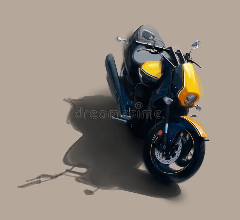 Modern bright yellow-black motorcycle parked outside on a sunny day royalty free illustration Modern bright yellow-black motorcycle parked outside on a sunny day royalty free illustration