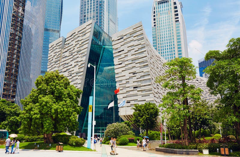 Modern building of Guangzhou Library is landmark of Guangzhou City. Asian Chinese modern city view, cityscape, urban scenery in Guangzhou City, Guangdong (Canton) Province, China, Asia. Modern building of Guangzhou Library is landmark of Guangzhou City. Asian Chinese modern city view, cityscape, urban scenery in Guangzhou City, Guangdong (Canton) Province, China, Asia.