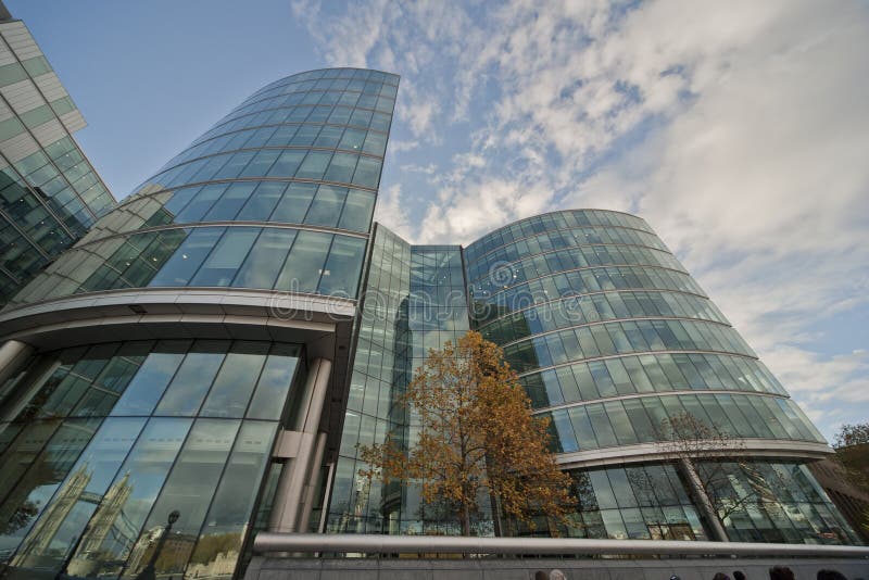 Modern building in london with clouds