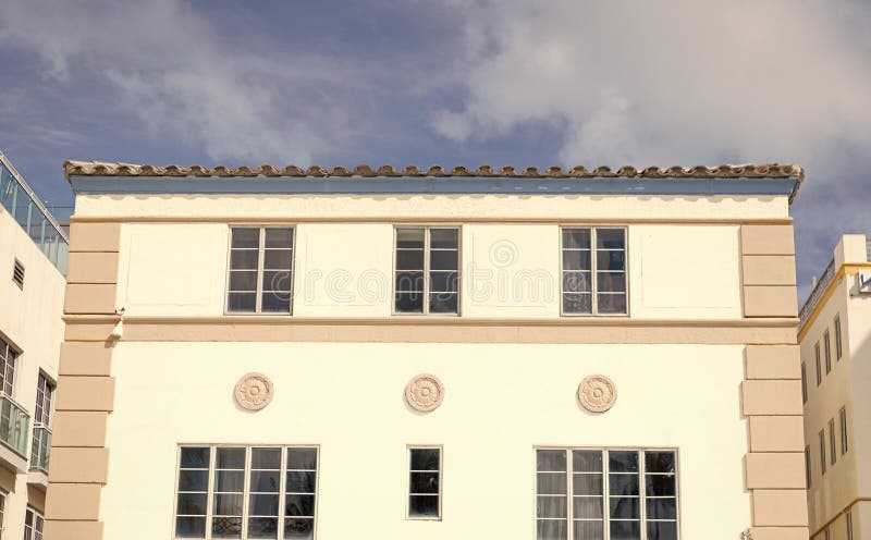 Modern building of Miami beach. Ocean drive. Miami Beach in Ocean Drive. Art Deco building architecture. Architectural building