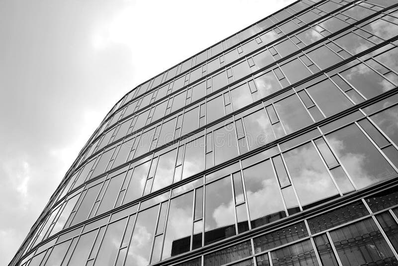 Modern building.Modern office building with facade of glass. Black and white.