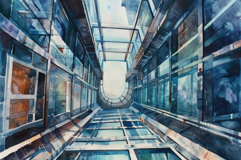 A modern building with transparent glass walls and a sleek design stock photo