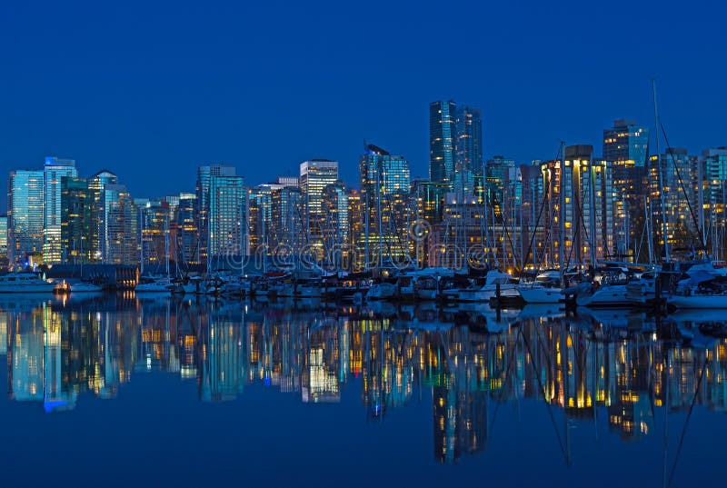 Vancouver City Skyline at Night in British Columbia, Canada. Stock ...