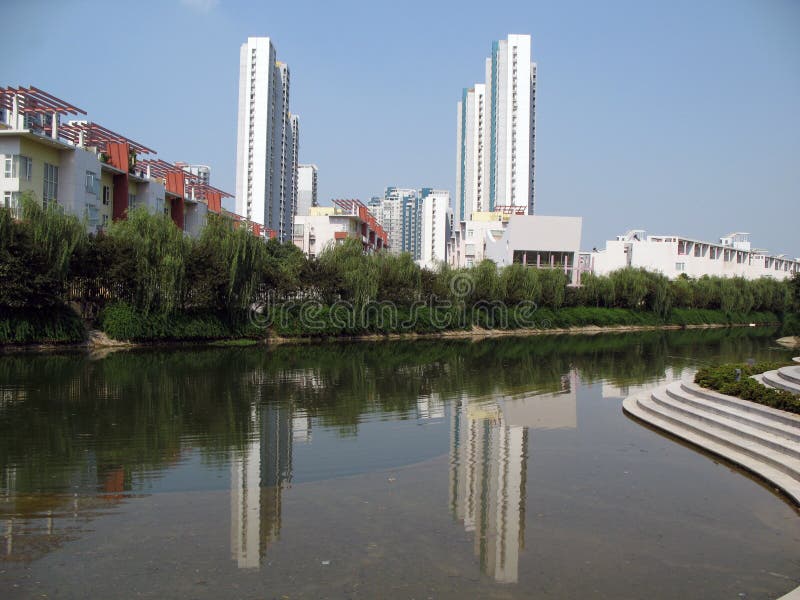 Modern buildings in a green environment