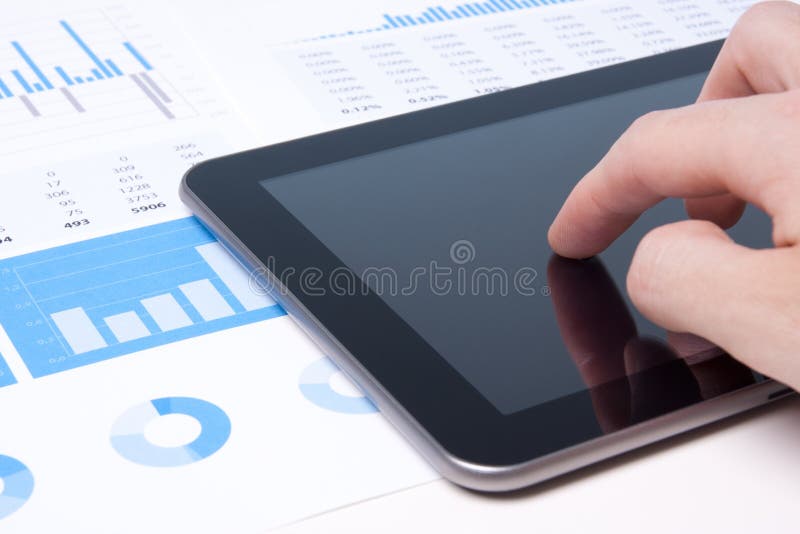 Modern business analyst with tablet PC stock image