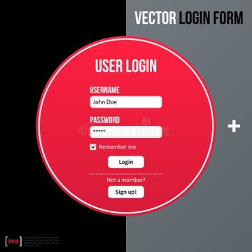 Modern Business Login Form Template With Big Red Circle On Gray 