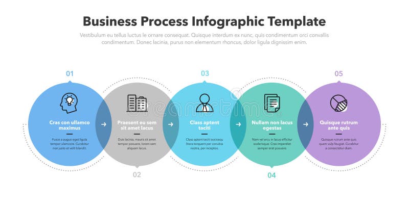 Modern business process infographic template with five successive steps stock illustration