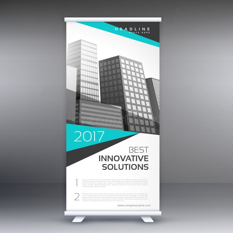 Modern business roll up standee banner concept design with blue and gray shapes stock illustration Modern business roll up standee banner concept design with blue and gray shapes stock illustration