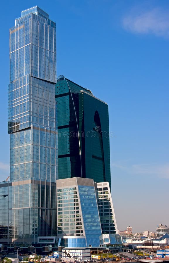 Modern business towers of blue glass