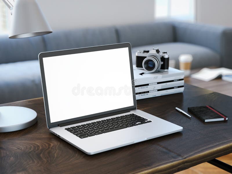 Modern bärbar dator med den tomma skärmen framförande 3d fotografering för bildbyråer