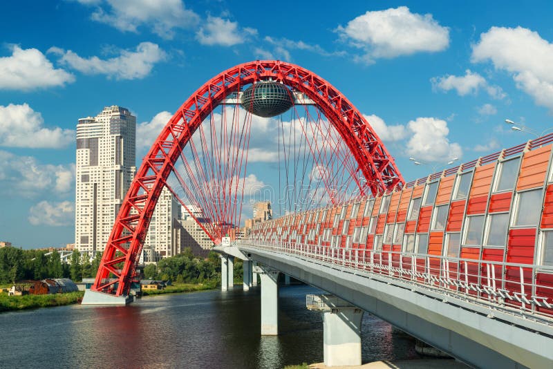 A modern cable-stayed bridge (Zhivopisny bridge) in Moscow