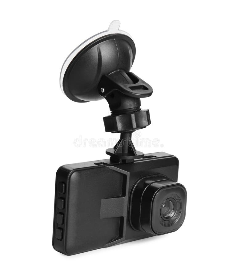 Modern Car Camera with Suction Mount Isolated on White Stock Image
