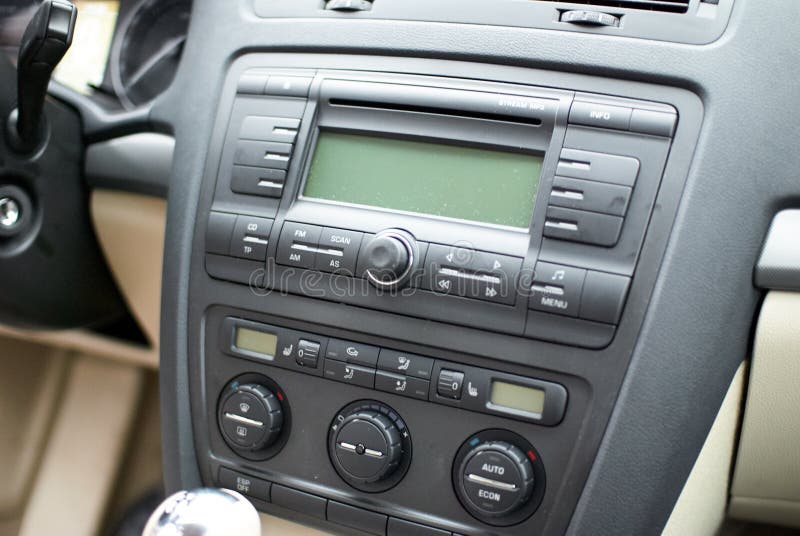 Modern Car Dashboard, Radio System and Climate Control Panel Stock