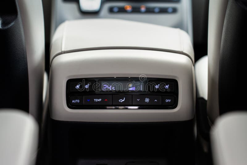 Modern Car. Digital Second Row Seat Temperature Control Stock Photo