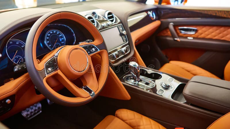 Brown Leather Interior Of A Luxury Car Editorial Stock Image