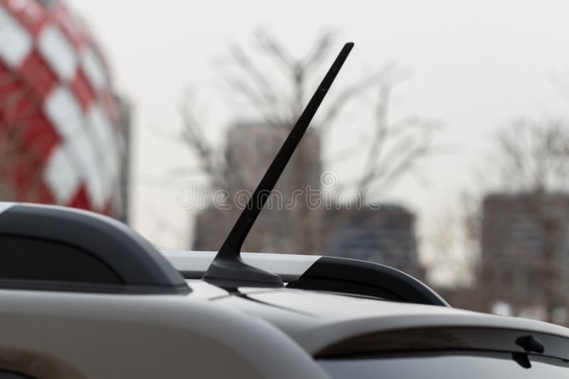 Modern Car Radio Antenna on the Roof. Stock Photo Image of system