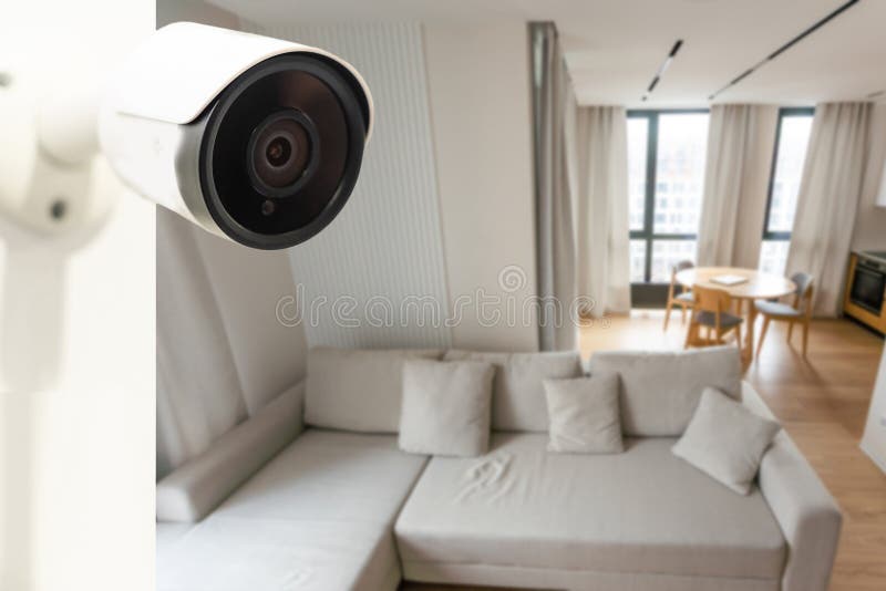 Modern CCTV Camera Installed in Entryway of Apartment Building Stock
