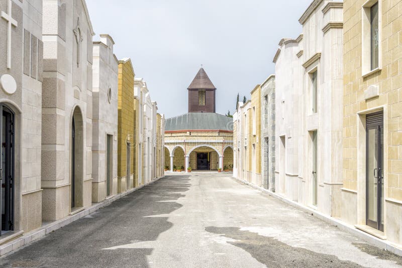Modern cemetery with family graves in Italy