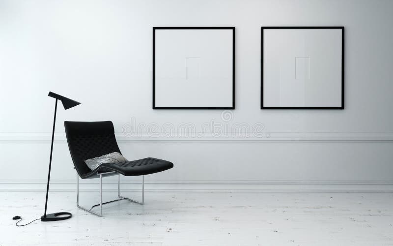 Modern Chair and Floor Lamp in White Room
