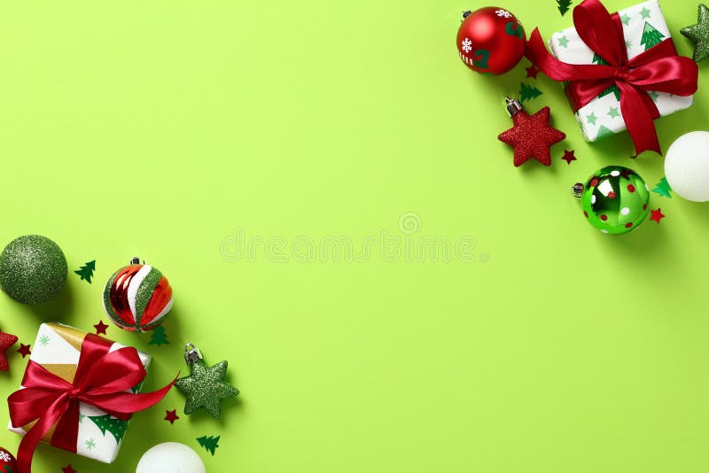 Green Red Drawing Gifts Frame. Christmas Card. Royalty Free SVG