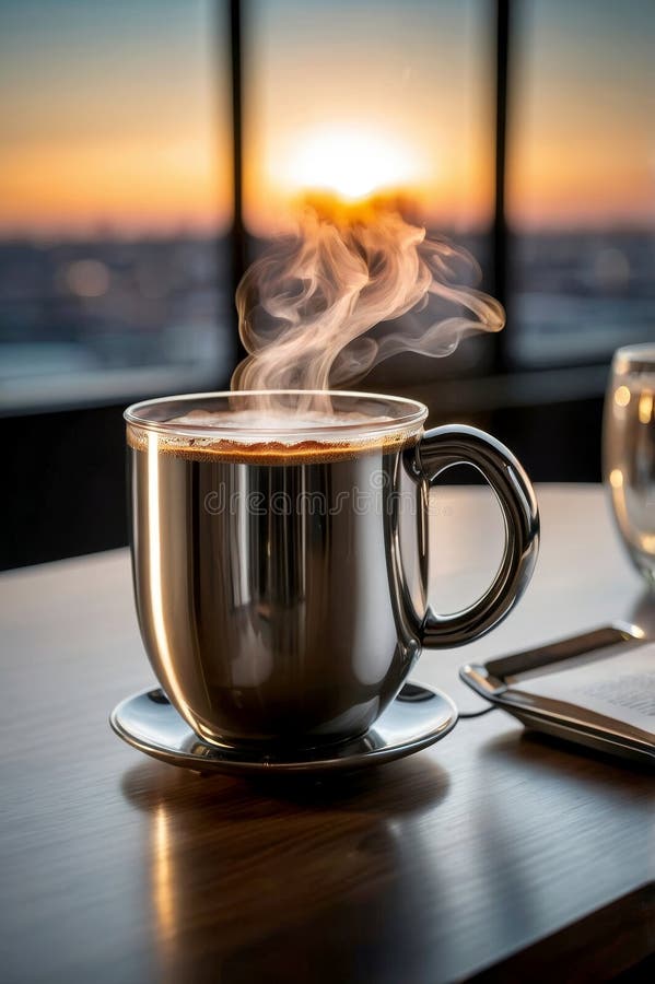 Modern chrome cup enriches coffee culture, showcasing innovative approach to coffee enjoyment. royalty free illustration
