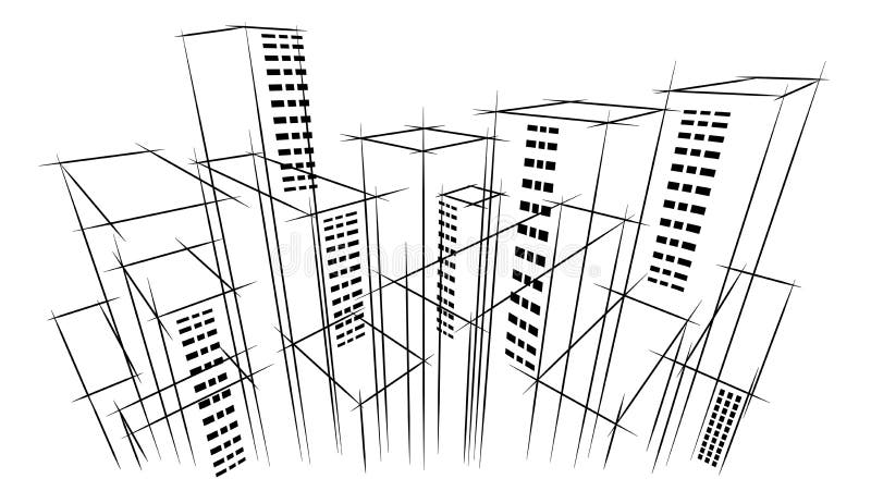 Modern city horizon landscape sky scraper outline hand drawn bird eye view architect business building background