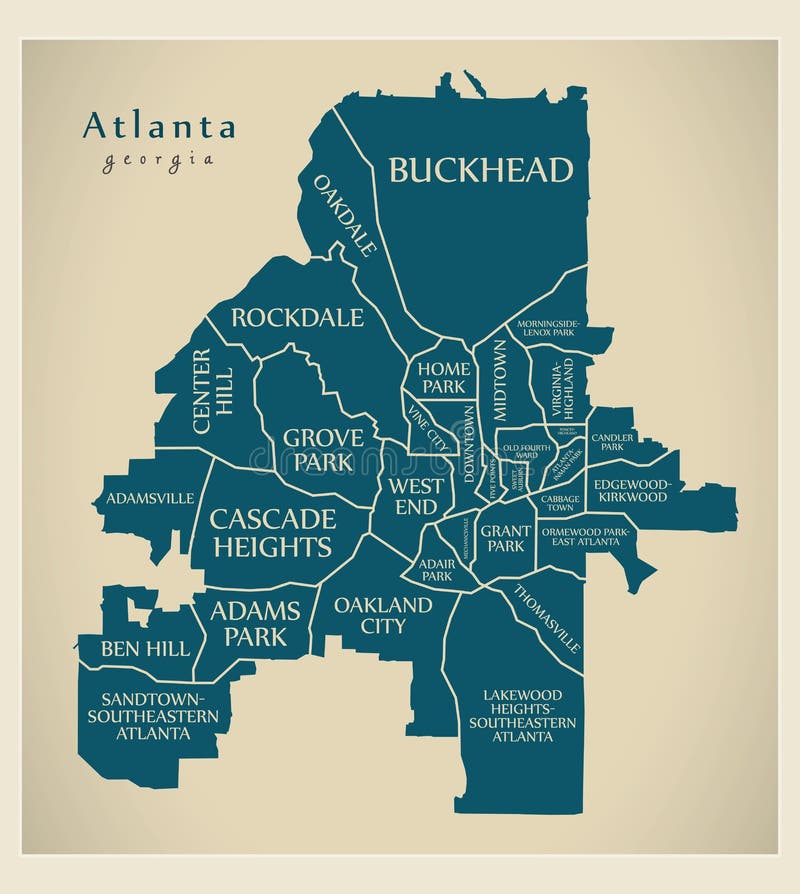 Modern City Map - Atlanta Georgia City of the USA with Neighborhoods
