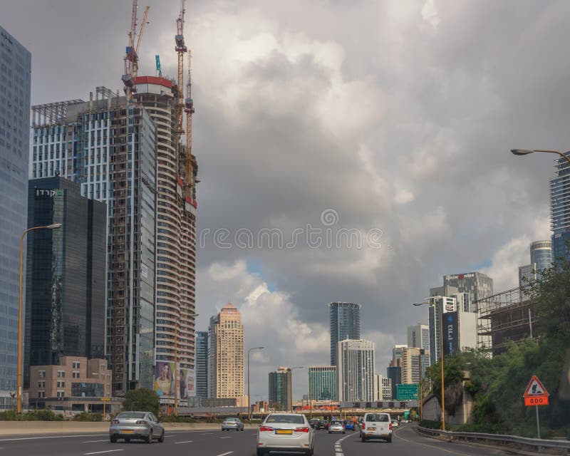 Modern city of the Middle East Tel Aviv, the capital of Israel. Modern architecture. City landscape. Transport, high-rise building royalty free stock images Modern city of the Middle East Tel Aviv, the capital of Israel. Modern architecture. City landscape. Transport, high-rise building royalty free stock images