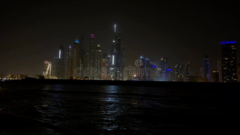 Modern city in the night, Dubai Marina view in the night