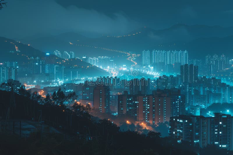 Modern City Skylines at Night Stock