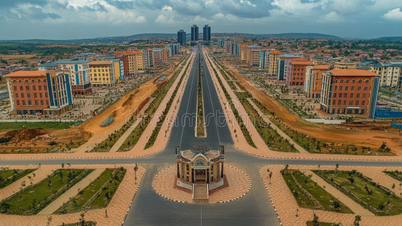 Modern Cityscape with Central Park and Skyscrapers, Urban Development and Architecture stock illustration