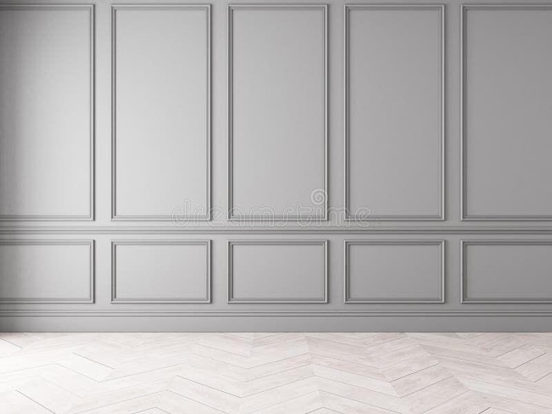 Modern classic gray empty interior with wall panels and wooden floor. vector illustration