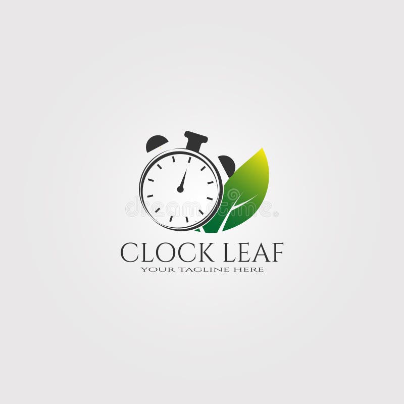 Modern Clock Logo Template with Leaf, Vector Logo for Business Corporate, Time Icon or Symbol