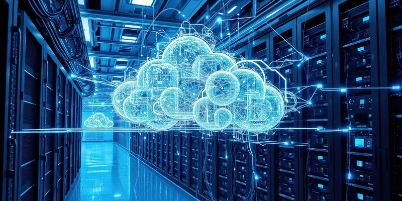 Modern Cloud Network Server Infrastructure Efficient Data Transmission and Scalable Computing Solutions for Global stock illustration
