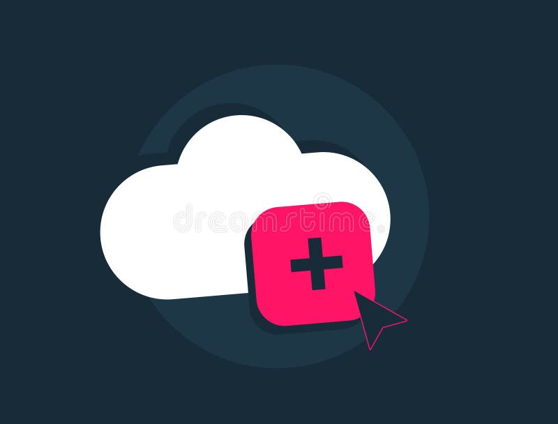 Modern cloud upload icon for digital platforms. Minimalist vector design on black background for storing, syncing or royalty free illustration