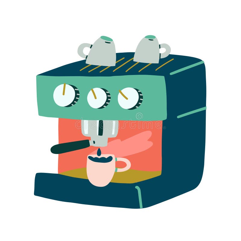 Modern Coffee Machine Art, Trendy Flat Handdrawn Vector Illustration of Coffee  Maker, Colorful Simple Cartoon Style Stock Vector - Illustration of drink,  maker: 167912103