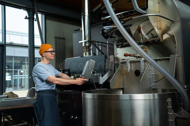 Modern Coffee Roasting Factory, Process of Creating Coffee. Stock Image