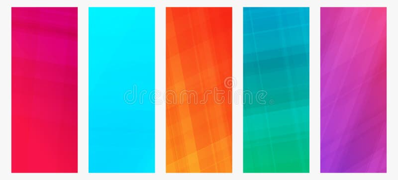 Modern colorful gradient background with lines. Set of five modern colorful gradient backgrounds with lines. Bright geometric abstract presentation backdrops. Vector illustration